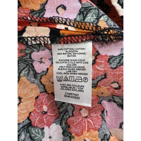 LOFT Brown Floral Puff Sleeve Peasant Blouse Keyhole With Tie Petite Medium - Picture 3 of 7